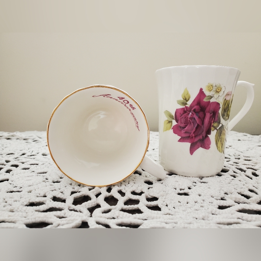 Royal Stuart 40th Anniversary Rose Mug (Set Of 2) Fine Bone China